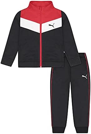 PUMA Boys' Track Jacket & Jogger Set, Black/Red, 2T