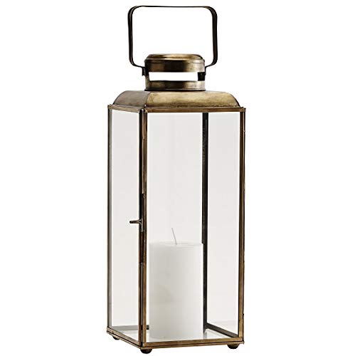 Madam Stoltz Gold Glass Lantern/Pillar Candle Holder With Handle 42.5 cm