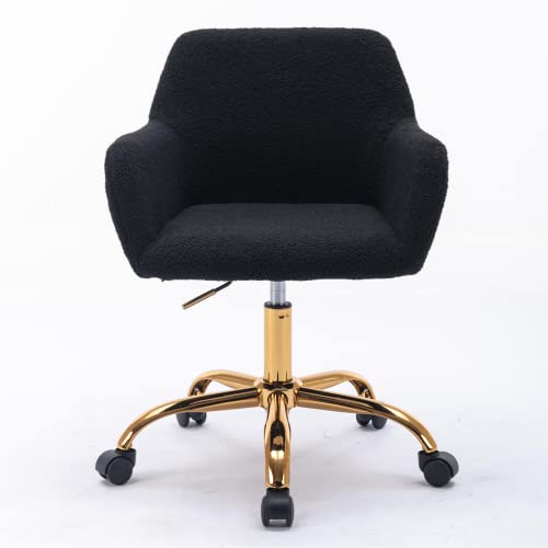 Goujxcy Home Office Chair, Modern Mid-Back Tufted Faux Fur Fabric Computer Desk Chair Swivel Adjustable Accent Home Office Task Chair Executive Chair With Soft Seat (Black3) #TOP2