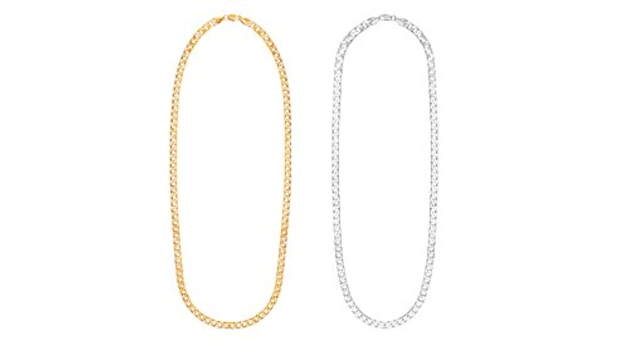 Men's 24K Gold & 925 Silver Plated Cuban Link Necklace Combo