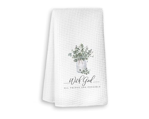 XYDEG Christian Gifts for Women,Hymn Tea Towels Decorative for Kitchen Bathroom Home, Sage Green Religious Hand Towel with Scripture, Great for Easter Holiday Church Faith Gifts 16×24