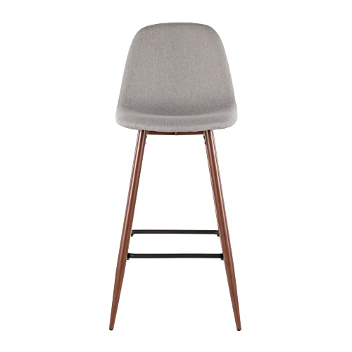 Lumisource Pebble Mid-Century Modern Barstool In Walnut Metal And Light Grey Fabric - Set Of 2 #TOP5