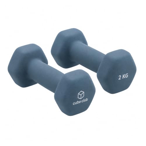 Image of The Cube Club Neoprene Dumbbells Set 2kg x 2 for Women & Men | Anti-Slip Hex Dumbbellsset for home workout| Gym Equipment for Home Workout, Yoga, Pilates& Strength Training - Blue 4kg