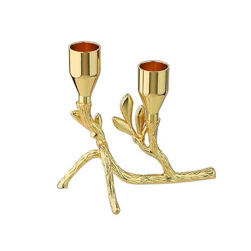 Elegant Gold Metal Tree Branch and Leaf-Inspired Dual Candle Holder