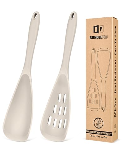 Image of BUNDLEPRO Silicone Cooking Spoons for Nonstick Cookware, One-Piece, 2 Pack