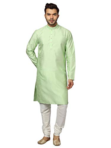 Image of Uri and MacKenzie Banarasi Dupion Silk Solid Kurta Churidar Pyjama Set for Men