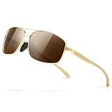 SUNGAIT Ultra Lightweight Rectangular Polarized Sunglasses Men UV400 Protection (Gold Frame Brown Lens, 62) Metal Frame SGT458 JKC-CA