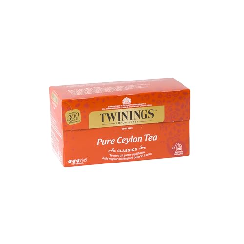 Twinings, Pure Ceylon Tea, Tè Nero Selezionato, Gusto Morbido e Raffinato, con Caffeina, Infusi e Tisane, 1 Confezione da 25 Filtri