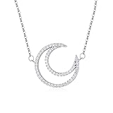 Collar para adultos, collares de metal para mujer, plata de ley, forma redonda, circonita cúbica, promesa hueca de luna, 450 mm