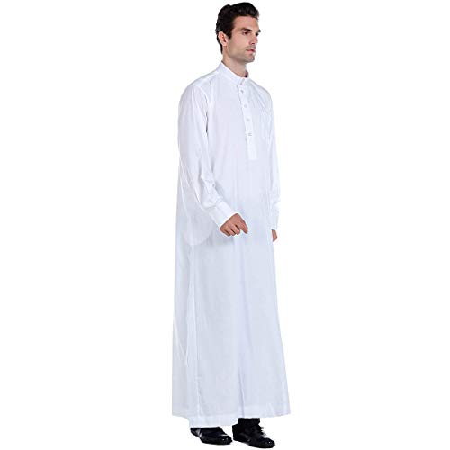 BooW Men Long Sleeve Muslim Thobe Islamic Ramadan Jubbah Middle East Saudi Arab Long Kaftan Robe4