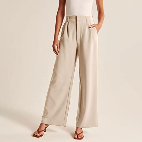 Womens Wide Leg Pants High Waisted Lightweight Business Work Elastic Loose Casual Long Straight Suit Pants with Pocket2