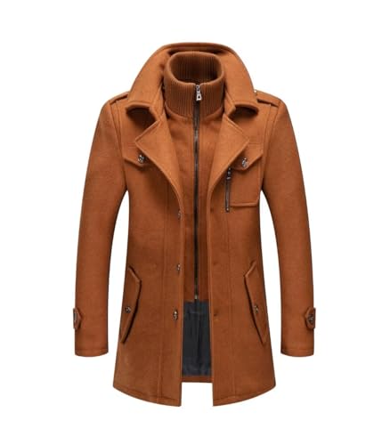 Image of FTIMILD Mens Wool Blend Coat with Detachable Collar Two Collar Single Breasted Pea Coat Business Trench Coat