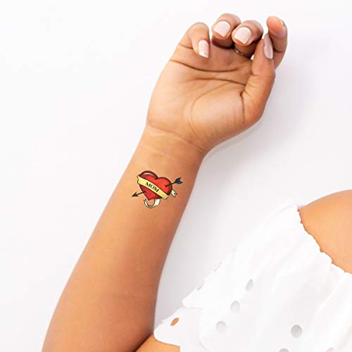 Fashiontats Mom Heart Temporary Tattoos | 10-Pack | Mothers Day May 14 | Skin Safe | Made In The Usa | Removable #TOP3