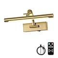 DESOOP Wireless Picture Lights for Wall Rechargeable Brass Gallery Lights Battery Operated Art Lamps with Remote and Timer Dimmable Painting Lights for Artwork Portrait Display 12 Inch 2W 2700K