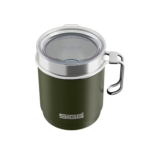 Sigg - Camp Thermobecher Travel Mug Roasted Green - Mit Tritan-Deckel & Henkel - Spülmaschinenfest - BPA-frei - 18/8-Edelstahl - Camping & Wandern - Dunkel Olivengrün - 0,36L