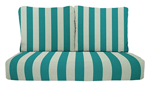 RSH DECOR: Deep Seating Loveseat Cushion Set | 46” x 26” Loveseat | All-Weather Spun Fabric | Outdoor Foam Settee and Pillow Back Cushions for Patio Furniture | Cancun & White Stripe