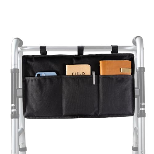 Walker Bag,Hands Free Walker Accessories Basket,Multi-Purpose Cell Phone,Water Bottle,Medicine Attachment Fits for Folding Walkers,Multiple Pockets Tote Caddy Pouch for Elderly (Black)