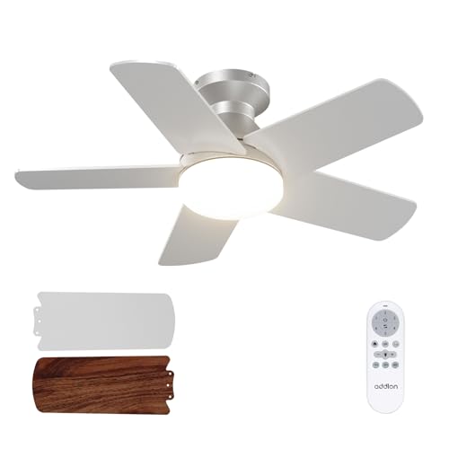 Image of addlon Ceiling Fans with Lights, 32 inch Low Profile Ceiling Fan with Light and Remote Control, Flush Mount, Reversible, 3CCT, Dimmable, Quiet, Silver Small Ceiling Fan for Bedroom Indoor /Outdoor Use