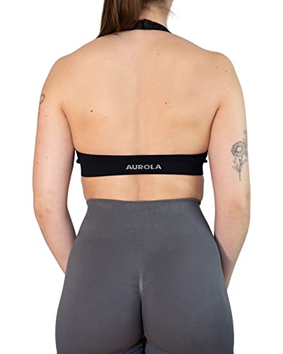 AUROLA Moon Seamless Halter Backless Sport Bra for Women Adjustable Padded Active Workout Gym Yoga Crop Tank Top