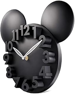 Lafocuse 3D Cute Black Mickey Mouse Wall Clock for Kids Room Boys,Modern Design Decorative Cartoon Clock for Bedroom Nursery Classroom,Height:12 Inch