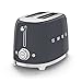 Smeg TSF01GRUK 2 Slice Toaster, Extra Wide Slots, 3 Pre-Set Options, 950W, Slate Grey