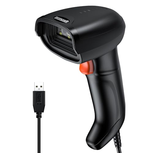 Symcode USB 2D Barcode Scanner Handheld Wired Automatic QR Code Scanner PDF417 Data Matrix Bar Code Scanner with Long USB Cable for Mobile Payment, Convenience Store, Supermarket, Warehouse