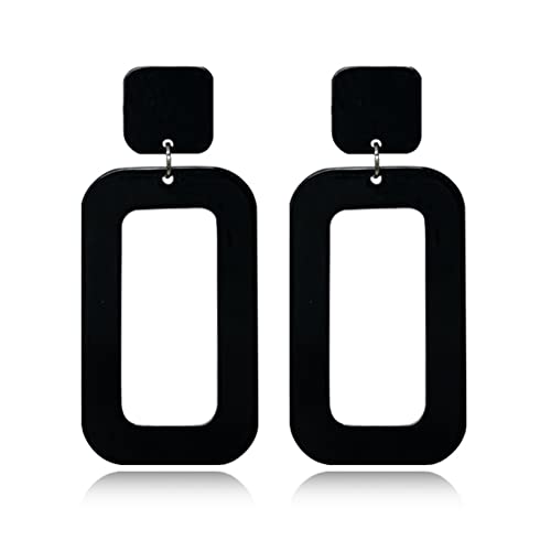 CHUNYANAN Boho Elegant Retro Simple Acrylic White Geometric Square Hollow Earrings for Women White Minimalist Statement Hypoallergenic Drop Earrings (BLACK EARRINGS)