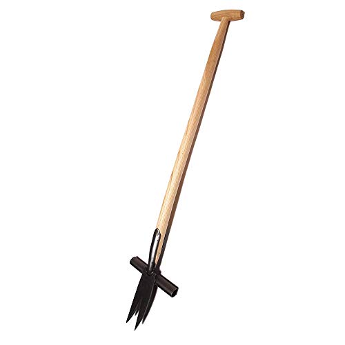 Preisvergleich Produktbild 4betterdays.com NATURlich leben! Ampferstecher / Ampfergabel / Unkrautstecher - mit ergonomischem T-Stiel aus Eschenholz - mit Tritt - Stielllänge: 90 cm, Gewicht: 1 kg - Handgeschmiedet in Deutschland