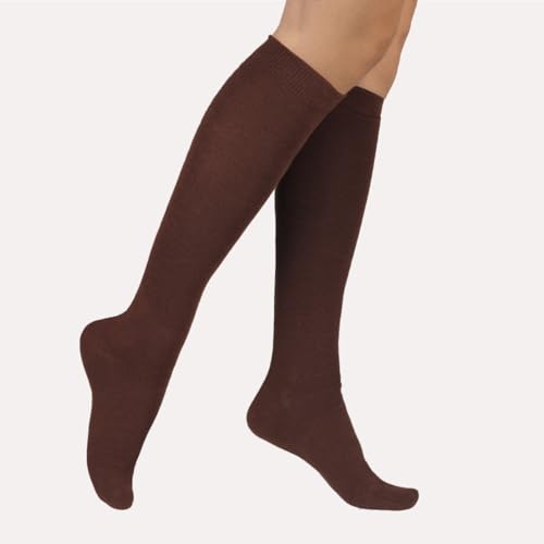 Image of COTTON DAY Women's Soft Combed Cotton Knee High Long Calf Dress Socks Seamless Toe Black White Gray Navy Blue Brown 3 Pack