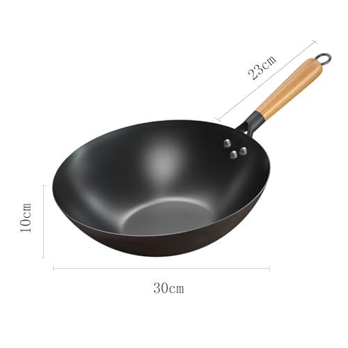 Wok de hierro tradicional con mango de madera 30cm miniatura 2