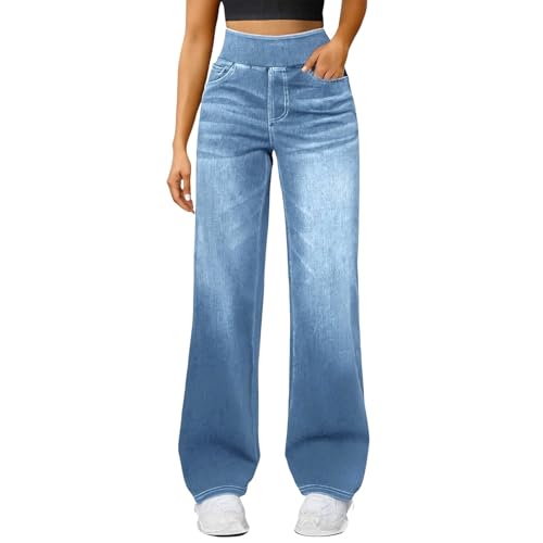 Women Wide Leg Jeans High Waisted Baggy Boyfriend Jean Elastic Waist Stretchy Straight Leg Casual Petite Denim Pants