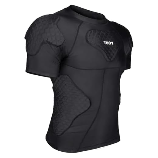 TUOY Men's Padded Compression Shirt Protective Shirt Rib Chest Protector for Football Paintball Baseball