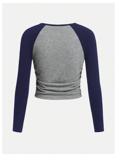 Image of SOLY HUX Girl's Long Sleeve T Shirts Cute Graphic Tees Casual Teen Tops Preppy Back to School Clothes Dark Blue and Grey 11Y