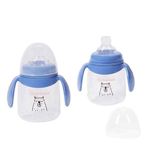 Badabulle Lot de 2 Tasses d'apprentissage Anti-Fuites bébé, avec Capuchons, Poignées Ergonomiques et Bec en Silicone Souple, Capacité de 180ml, dès la Naissance