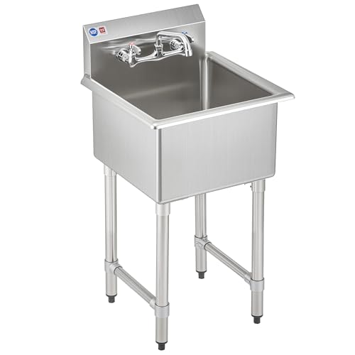 Image of WILPREP 1-Compartment Sink, 18x18x12 in. Kitchen Sink with Strainer X-Shaped Guides Backsplash, Freestanding Single Bowl Utility Sink, Work Station Sink for Garage Kitchen Laundry Room Pet Salon