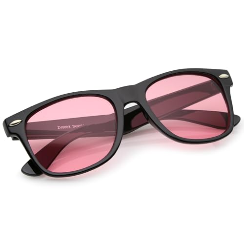 zeroUV Rare Color Tinted Lens Classic Horn Rimmed Sunglasses (Pink) - Thumbnail 4