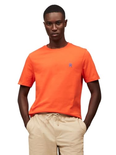Tommy Hilfiger Men's Short Sleeve Cotton Graphic T-Shirts with Embroidered Monogram Logo Short Sleeve Cotton T-Shirts with Embroidered Monogram Logo, Orange (Brilliant Orange), S