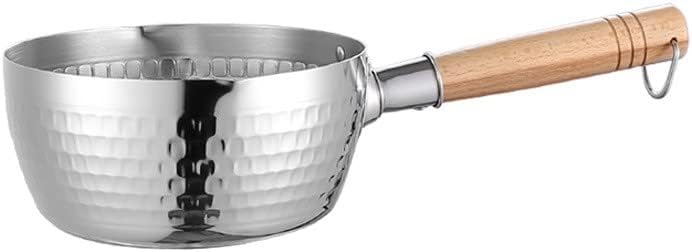 Frying Pan, Silver, Stainless Steel, Light Color, Handle, Snow Pan, Japanese Milk Pot, Wooden Handle, Hot Milk Pot, Instant Noodle Pot, Small Soup Pot, Induction Cooker, General Silver A, 7.1 inches 18 cm