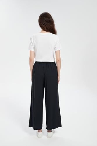 Tronjori Women Linen Blend Palazzo Pants Summer Boho Wide Leg High Waist Casual Lounge Pant with Drawstring4