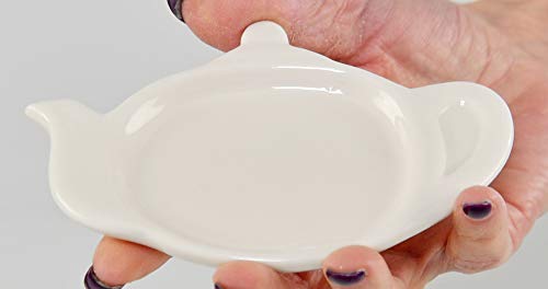 Home-X White Porcelain Tea Bag Holder, Teapot Coaster For Tea Bag, Cute Spoon Rest, Set Of 2, Each 5" L X 3" W X ½" H, White #TOP7