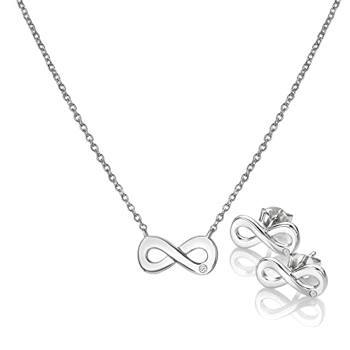 Hot Diamonds Infinity Jewellery Sterling In Silver Set for Women – Sterling Silver Necklace & Earrings with Real Diamonds Amulets Collection – Luxury Gift Box Included