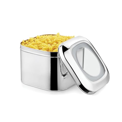 JVL Stainless Steel Kitchen Storage Cubic Store Tin With See Through Lid (2.75L), Silver