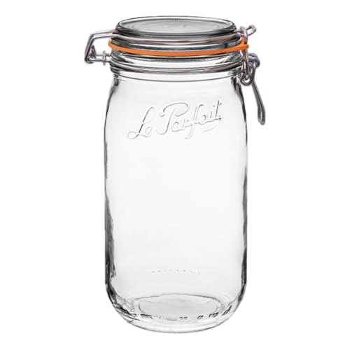 Le Parfait Super Jar 1.5L (48oz) French Glass Preserving Jar w/Airtight Rubber Seal & Wire Bail Closure - BPA-Free Canning Jar for Pickles, Fruit, Sauce & Food Storage - Made in France Since 1930 1PK