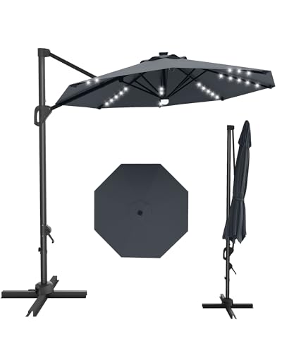 10FT Patio Umbrella Outdoor Large Cantilever w/Base Included Market Sun Shade Windproof Offset with 360-Degree Rotation