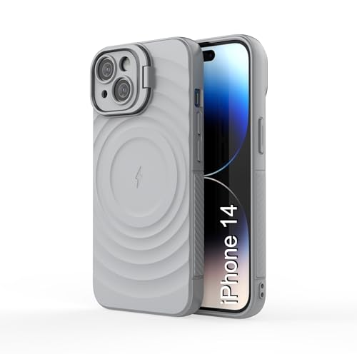 Image of LuxuryKase Shockproof Case for iPhone 14 | Ripple Pattern | Camera Protection | Inner Velvet Fabric Lining | Protective Cover with Enhanced Grip & Wireless Charging Support - Grey