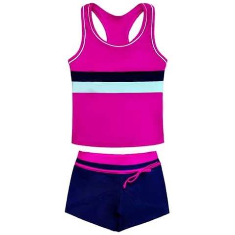 Moneric Girls Hot Pink Tankini Swimsuit Set Cover