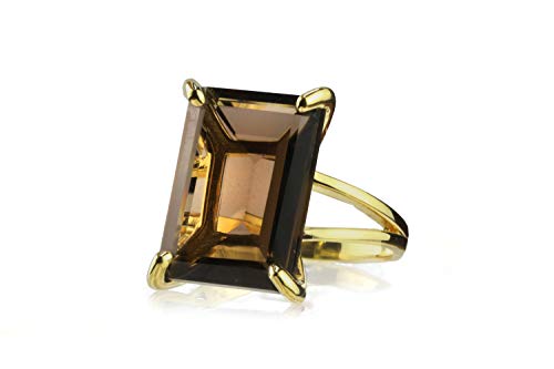 Anemone Jewelry Smoky Quartz Ring - Emerald Cut Gem Rings For Women - Vibrant Crystal Rings, Statement Rings, Fashion Rings, Birthstone Rings - Handmade Jewelry For Women #TOP6