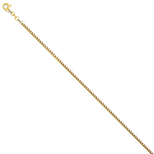 Twjc 14K Real Yellow Gold Solid 2Mm Franco Round Chain Necklace With Lobster Claw Clasp - 20" #TOP1