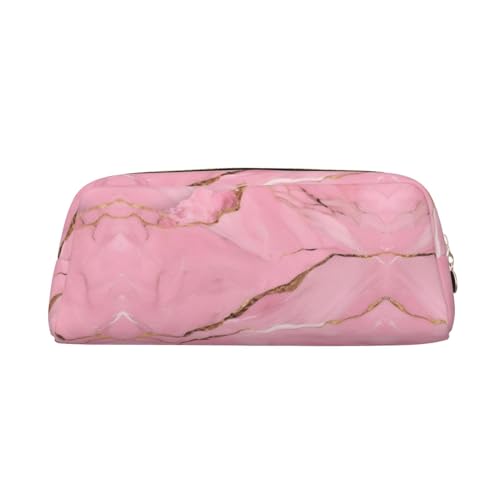 Astuccio pelle con texture marmorizzata rosa semi-rotondo portatile da viaggio per trucchi ideale come astuccio per matite e e per riporre tutti i giorni