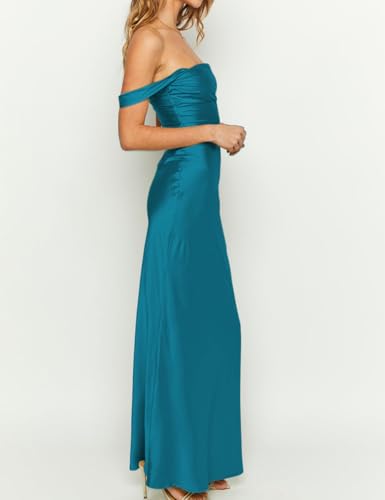 Image of Realtix Satin Off The Shoulder Strapless Bridesmaid Maxi Dress for Women